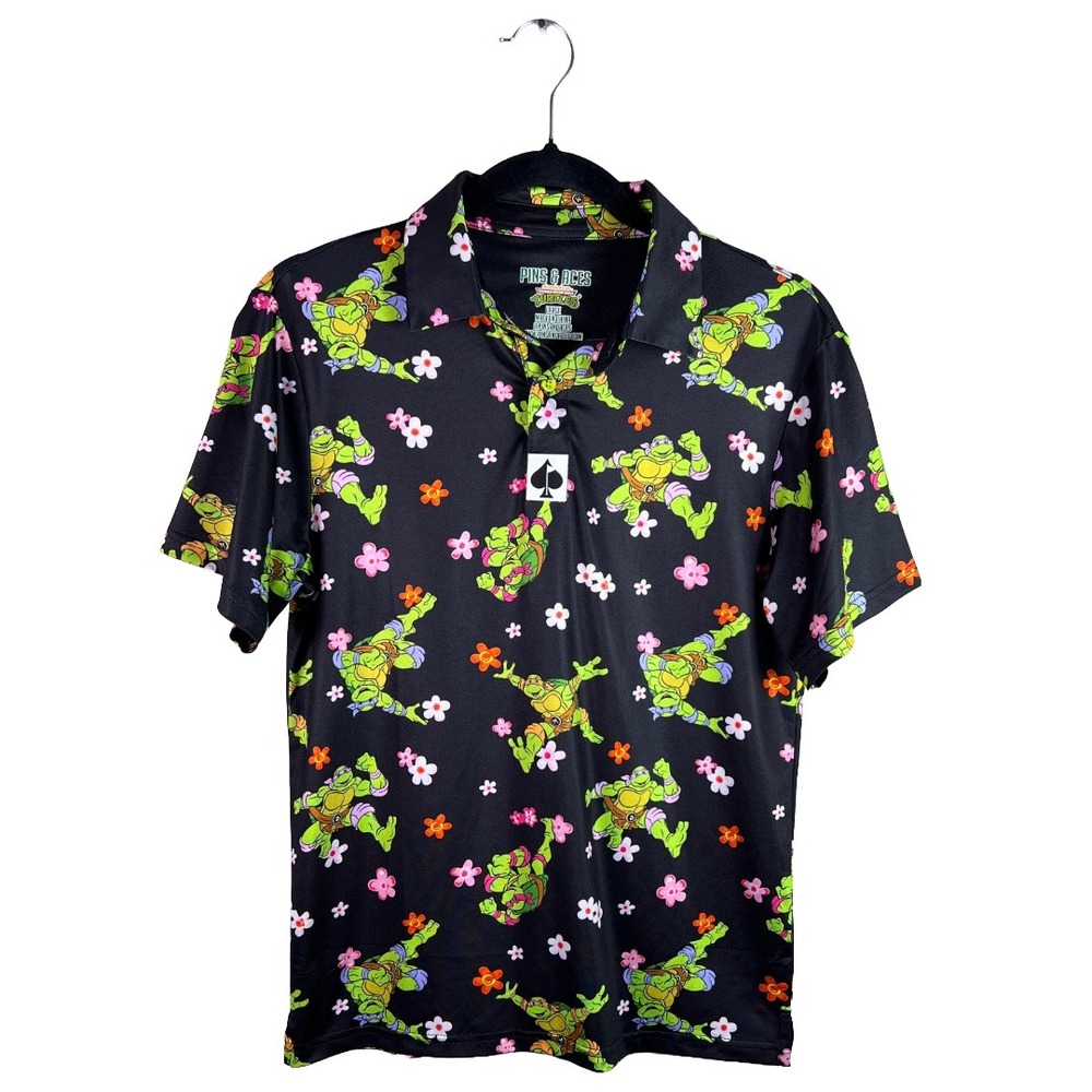 Pins & Aces TMNT Turtle Flower Power Polo Men's Large Streetwear